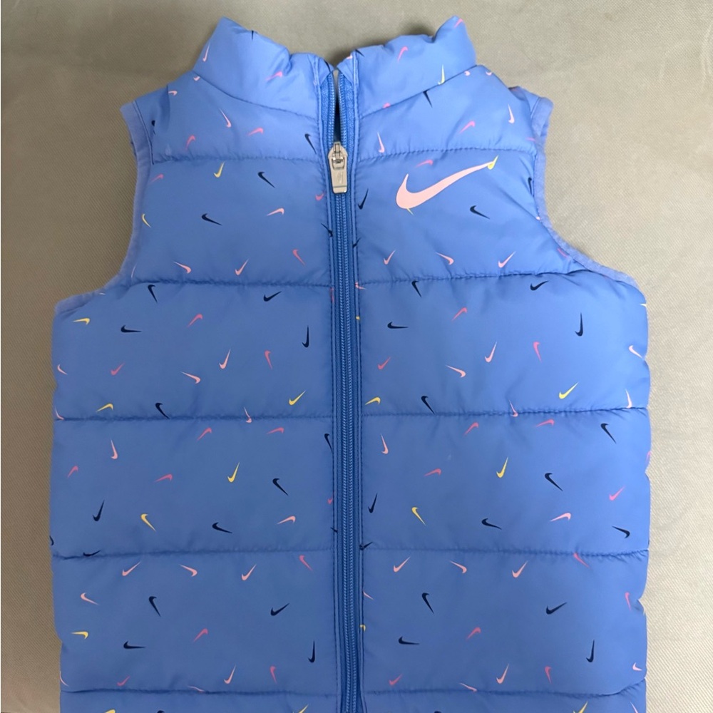 Nike Kids Light Blue Puffer Vest with Multicolor Swoosh
